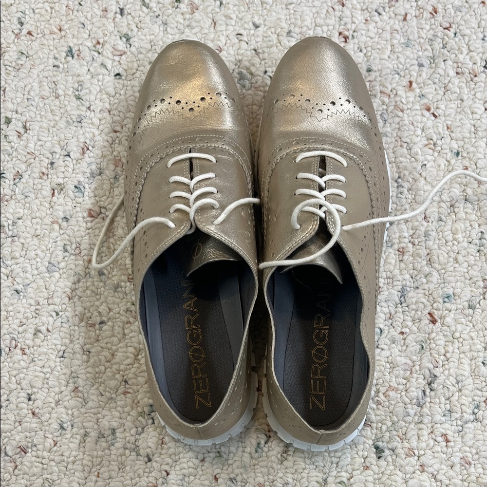 Cole Haan Zerogrand Gold Metallic Oxford Shoes